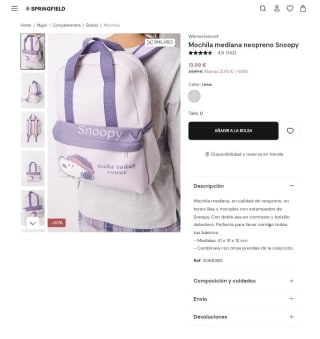 Mochila mediana neopreno Snoopy por 13,99€.