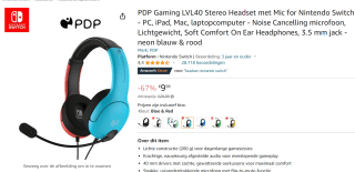 PDP LVL 40 Wired Stereo Gaming Headset (Blue / Red) voor Nintendo Switch voor €9,98 bij Amazon