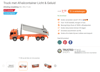 Truck met Afvalcontainer Licht & Geluid voor €7,50 bij Lobbes