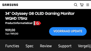 34" Odyssey G8 OLED Gaming Monitor WQHD 175Hz voor 909 euro