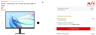 Monitor - Xiaomi A22i, 21.45", Full-HD, 6ms, 75Hz, HDMI 1.4, Negro por 74.37€
