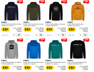 Hasta 70% descuento en ropa marca O'Neill sudaderas por solo 17€
