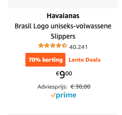 Havaianas kids voor €6,75 en volwassenen €6,67