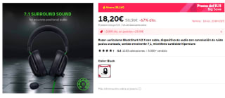 Razer-auriculares BlackShark V2 X con cable, por 18€