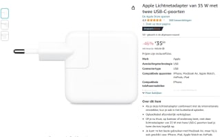 Apple Lichtnetadapter 35W dual USB‑C-port voor €35