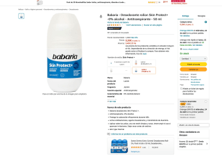 Bote de desodorante BABARIA + 0% alcohol Antitranspirante 50 ml por solo 0,84€