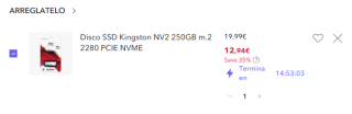 Kingston NV2 250GB - Disco duro SSD por solo 12,9€