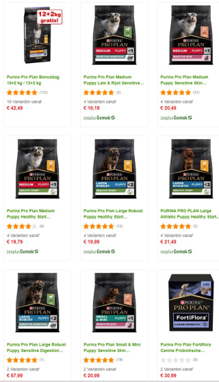 20% korting op Purina Pro Plan puppyvoer bij Zooplus