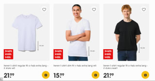 Tot 40% stapelkorting op basic kinder- en heren-t-shirts bij HEMA