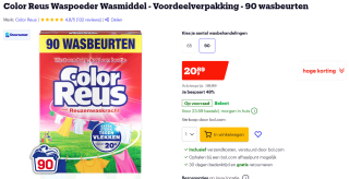 Color Reus Waspoeder Wasmiddel - Voordeelverpakking - 90 wasbeurten voor €20,89 bij Bol.com
