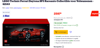LEGO Technic Ferrari Daytona SP3 42143 voor €258,99 bij Bol