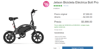 Jetson Bicicleta Eléctrica Bolt Pro por $5,999 en Costco