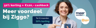Ziggo Giga abonnement met €120 cashback en 12 maanden 50% korting bij Scoupy
