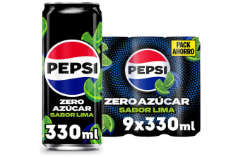 Pepsi zero Lima Refresco de cola con cero azúcar y cero calorías 9 latas de 330 ml por solo 3,99€