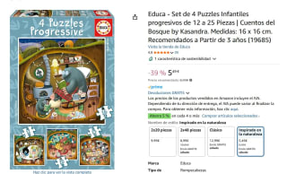 Set de 4 Puzzles Infantiles progresivos de 12 a 25 Piezas marca Educa ,Cuentos del Bosque by Kasandra por 5,49€