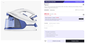 Taurus - Sliding Perfect 2400 Centro de planchado | 2400w | Depósito 1.5L | Planchado Veritcal | Golpe vapor 250g/min | Suela cerámica | Vapor continuo 120g/min, | Sistema Anti goteo por 49.59€