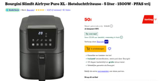 Bourgini Slimfit Airfryer XL 5L 1500W Zwart voor €50 bij Bol