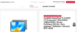 Tablette Huawei MatePad 11.5 (2023) Snapdragon 7 Gen 1, RAM 6 Go, 128 Go à 279,99€