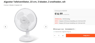 Aigostar - Tafelventilator 20W/230V wit voor €16,99 bij Ochama
