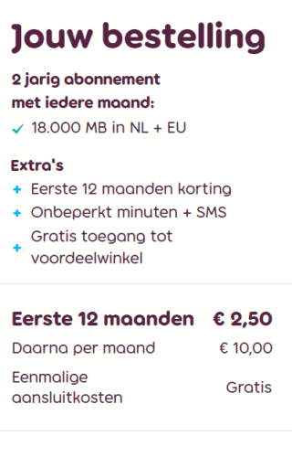 50plusmobiel abonnement 18gb + onbeperkt bellen/ sms 12 maanden voor €2.50