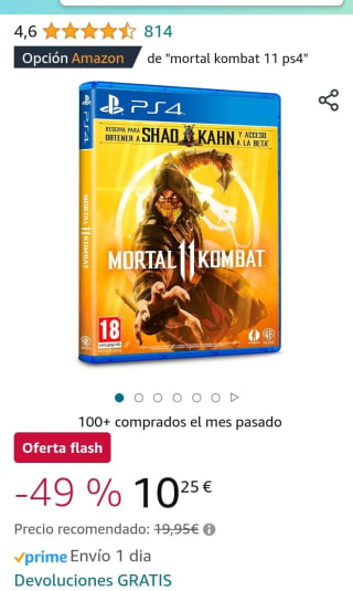 Mortal Kombat 11 PS4 por 10,25€.