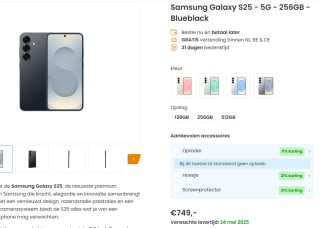 Samsung Galaxy S25, 256GB opslag Zwart voor €749 bij Phonemarket