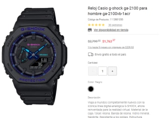 Reloj Casio g-shock por $1,763.37 en Liverpool