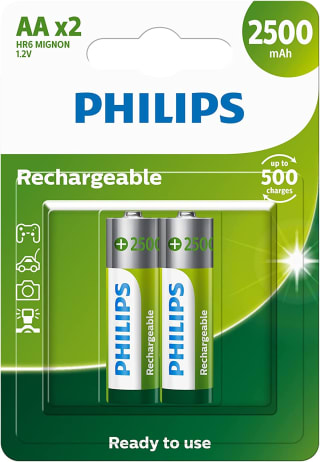Pilha recarregável da Philips, modelo AA 1.2V 2.500mAh com 2 uni - R$ 32,27