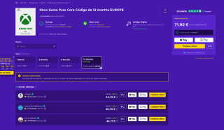 Xbox Game Pass Core Código de 12 Meses EUROPE por solo 44,75€