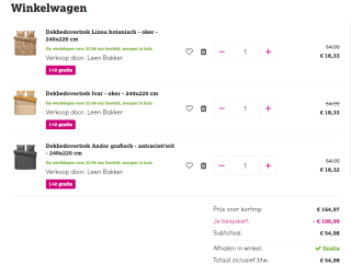 1+2 gratis op aantal dekbedovertrekken bij Leen Bakker