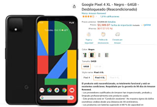 Google Pixel 4 XL 64GB Reacondicionado a $3,389 en Amazon