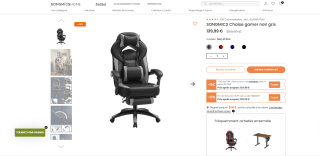 SONGMICS Chaise gamer noir gris à 139,99 €