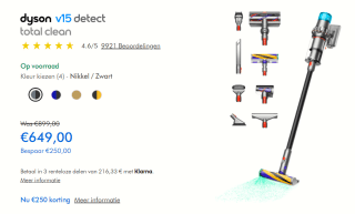 Dyson V15 Detect Total Clean steelstofzuiger voor €649 in de Dyson store