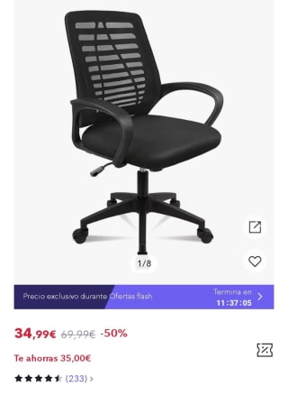 T-LoVendo Silla de Oficina Giratoria Escritorio Ruedas por 24,49€.