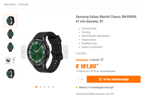 Samsung Galaxy Watch 6 Classic 47mm Zwart voor €181,80 bij Nbb
