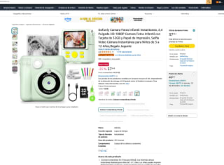 Gofunly Camara Fotos Infantil Instantanea 2,4" HD 1080P Camara Fotos Infantil con Tarjeta 32GB Papel de Impresión por solo 37,58€
