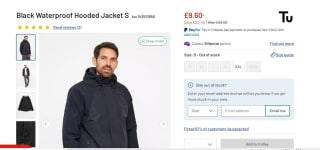 Black Men's Waterproof Hooded Jacket for Only £9.6 with Free Click & Collect.