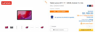Tablet Lenovo M11 128GB por $3,169 en CyberPuerta