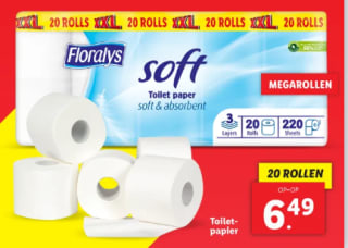 Floralys 20 rollen XXL 3-laags Toiletpapier voor €6,49 bij de Lidl