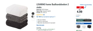 LIVARNO home Badhanddoeken 2 stuks voor €4,99 in de Lidl webshop