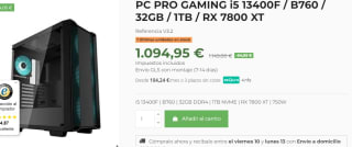 PC PRO GAMING i5 13400F, B760,32GB, 1TB, RX 7800 XT por 1094.95€