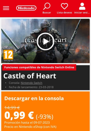 Castle of Heart Nintendo Switch por 0,99€.