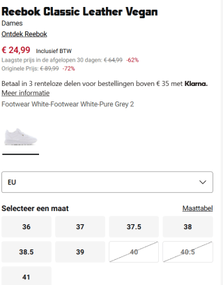 Reebok Classic Leather Cloud White dames sneakers voor €24,99 bij Foot Locker