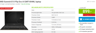 MSI Summit E13 Flip Evo A12MT-004NL laptop voor €899 bij Megekko