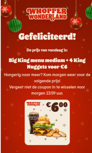 Big King menu medium met extra 4 kip nuggets voor €6 bij Burger King