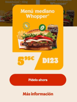 Menú Mediano Whoper + Patatas + bebida por 5.95€