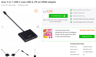 Acer 3-in-1 USB-C naar USB-A, DP en HDMI adapter voor €9,95 bij Yorcom