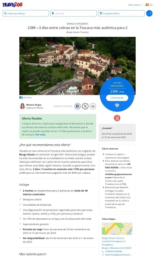 La Toscana 3 días por 238€ para 2 personas.