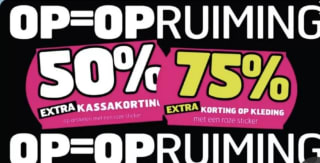 75%korting op kleding met Roze stieker bij Trekpleister