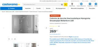 Colonne de douche thermostatique Hansgrohe Showerpipe Waterform 230 à 269€